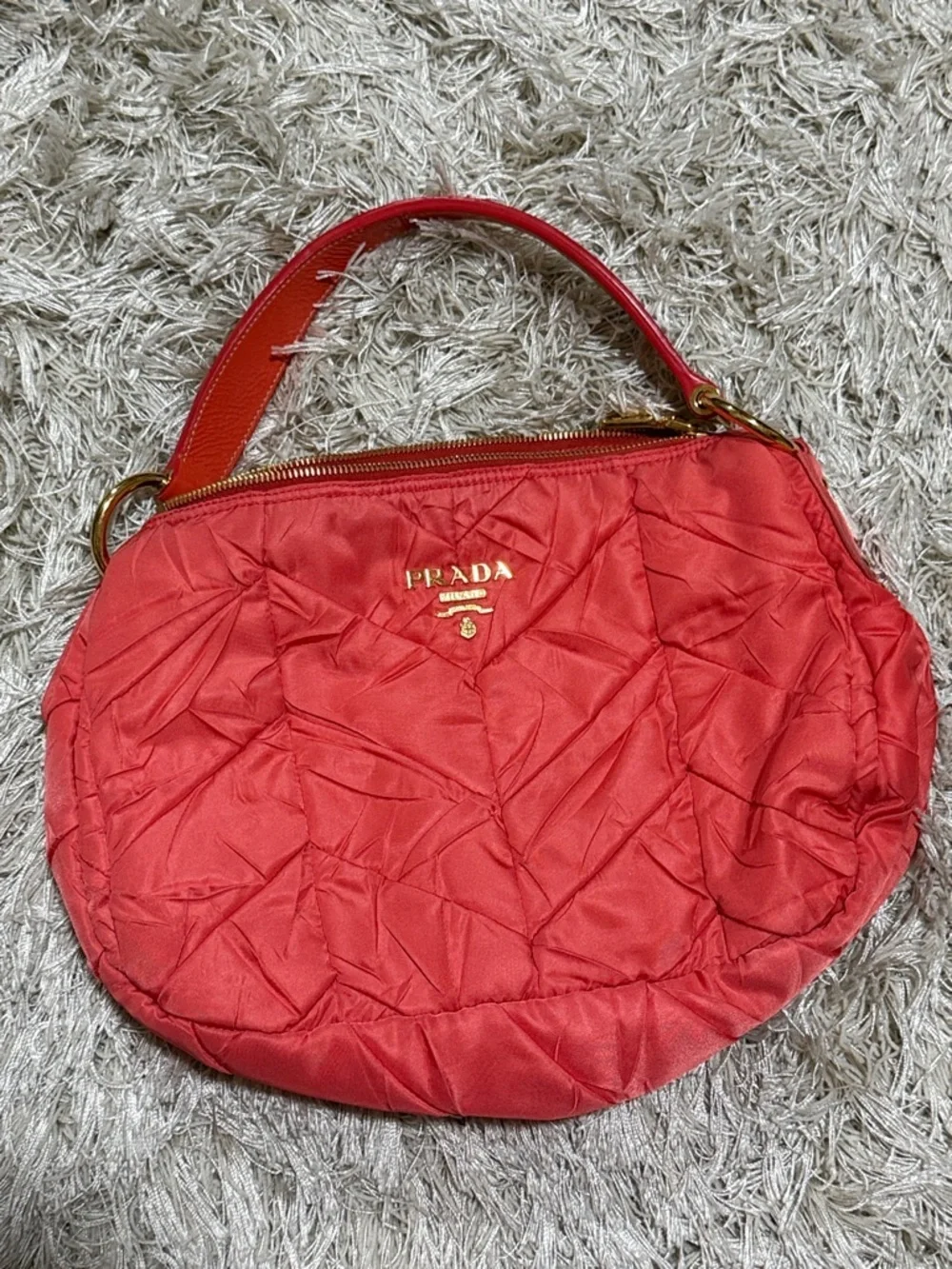 Prada Vintage Zip Handbag Tessuto Orange Nylon Handbag